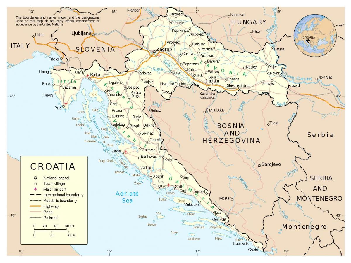 mapa de croacia con ciudades