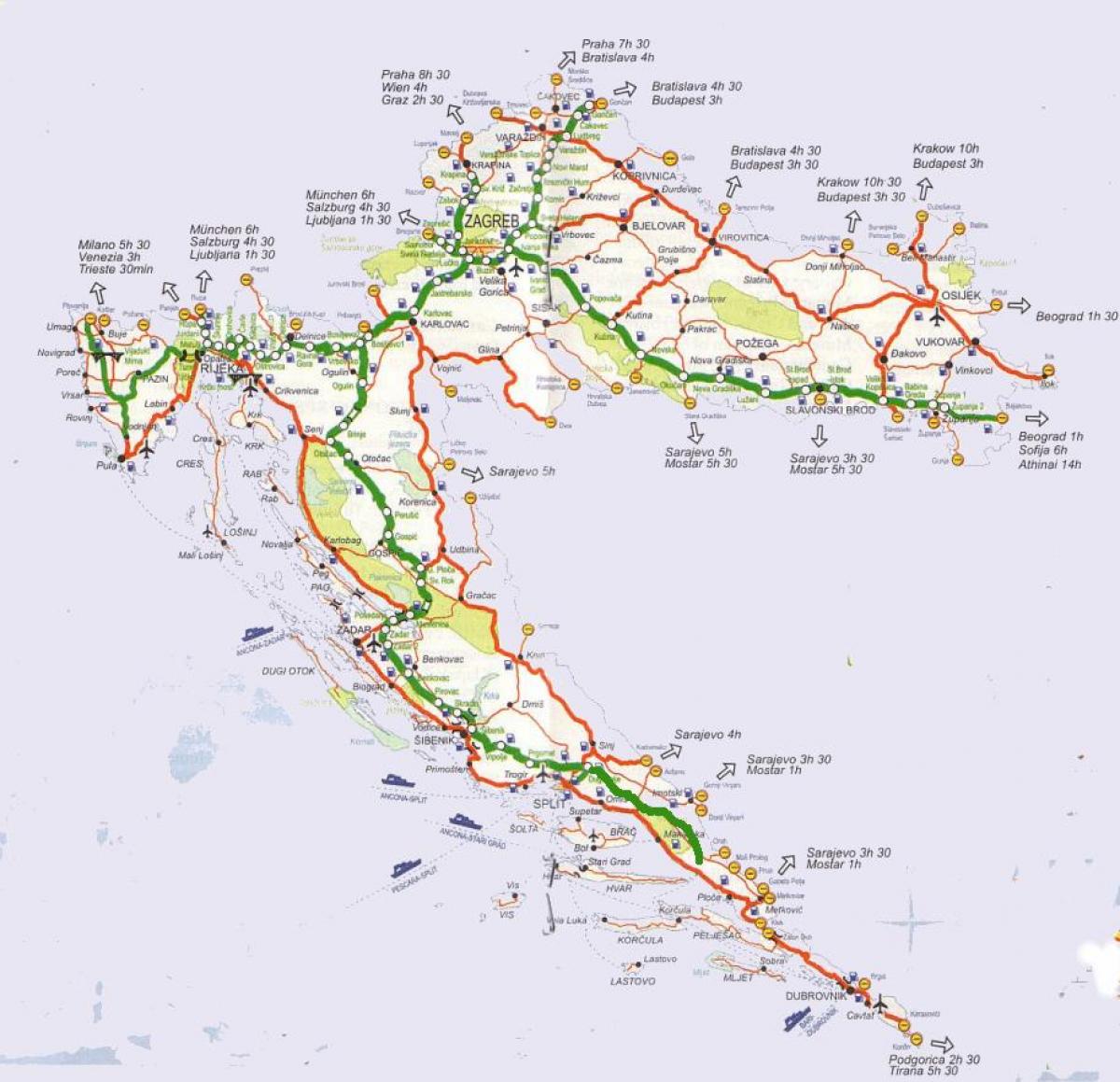detallado mapa de carreteras de croacia