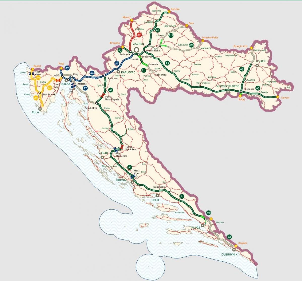 el croata autopistas mapa