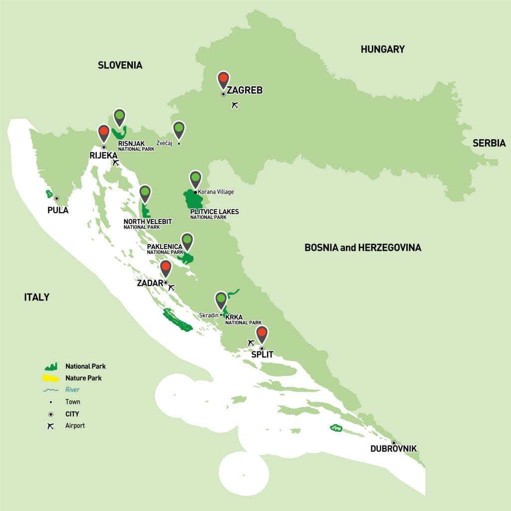 mapa de parques nacionales de croacia