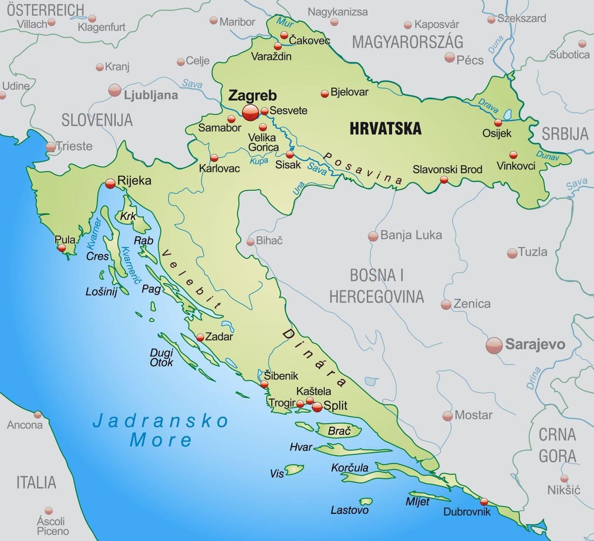 el norte de croacia mapa