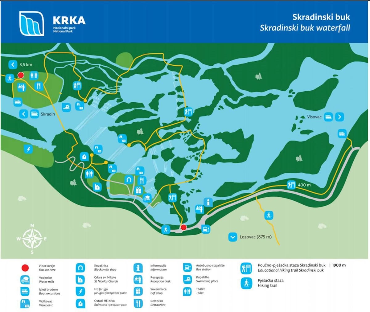 parque nacional de krka croacia mapa