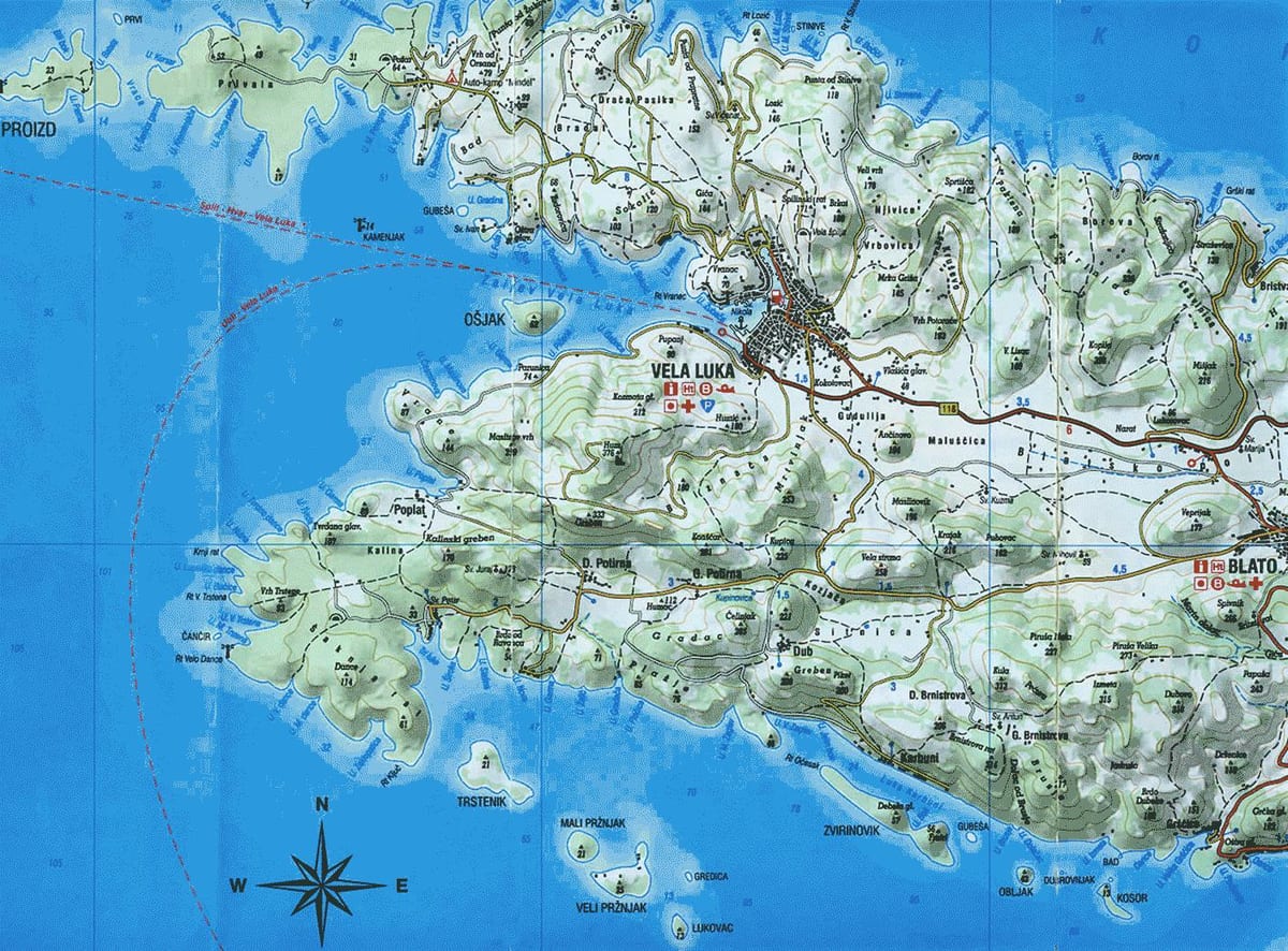 mapa de la ciudad de korcula, croacia