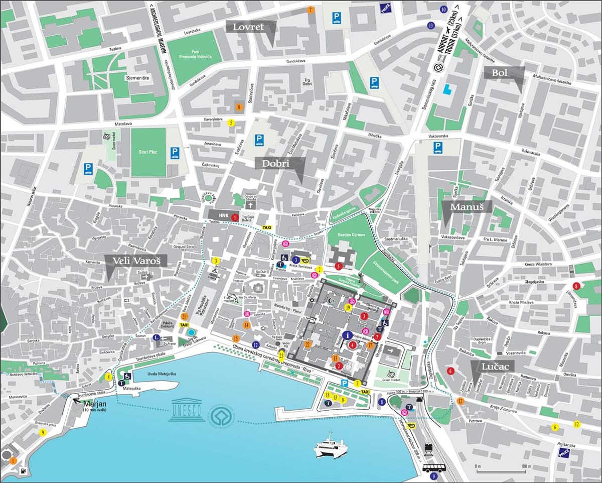 mapa de la antigua ciudad de split, croacia