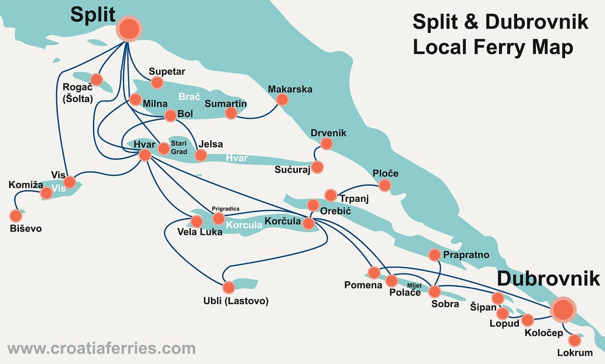 mapa de la costa de croacia