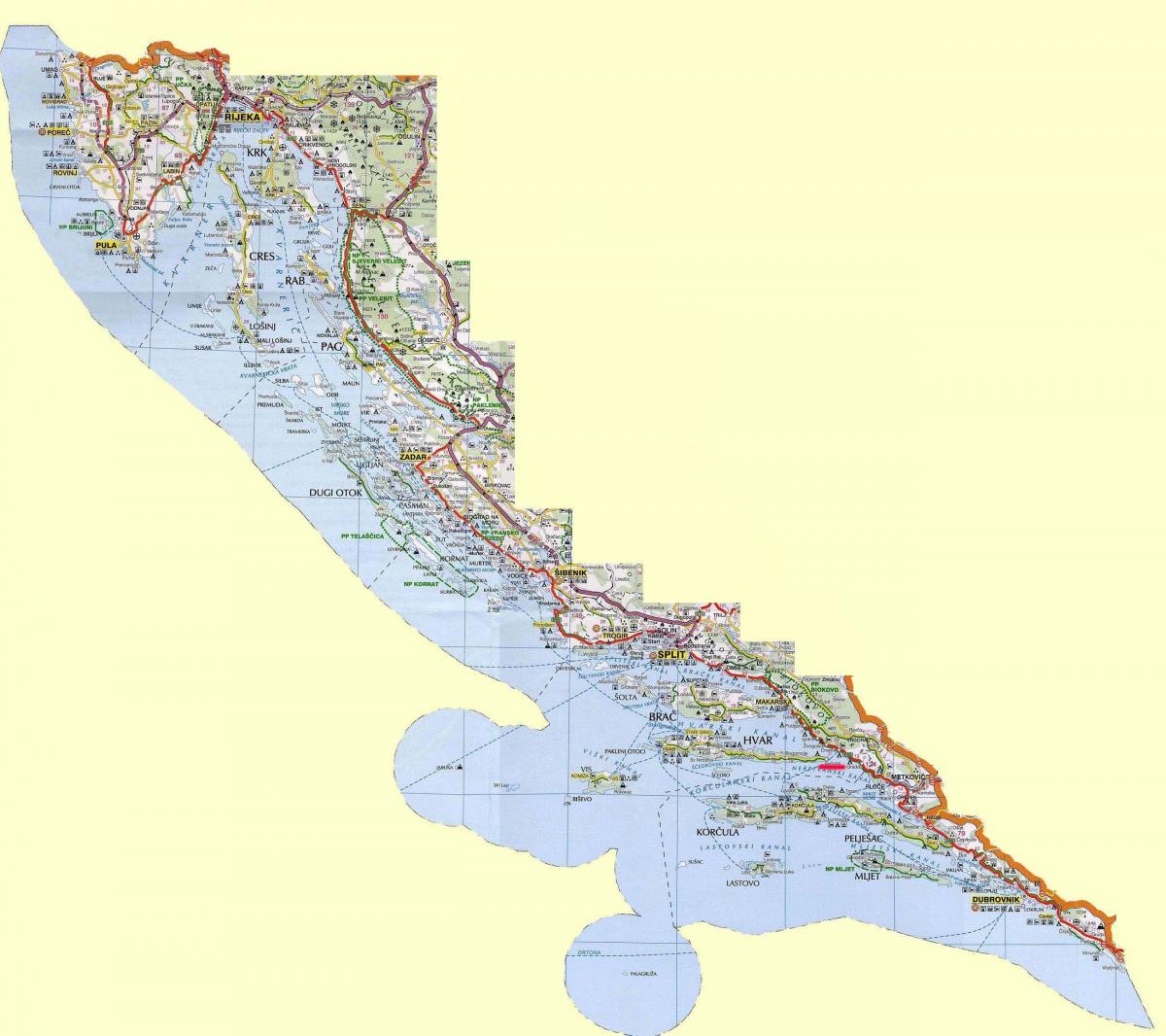 mapa de la costa de croacia y las islas
