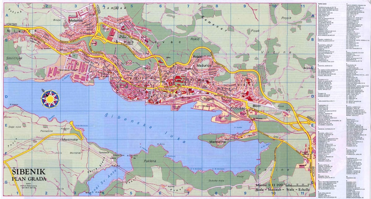 mapa de sibenik, croacia